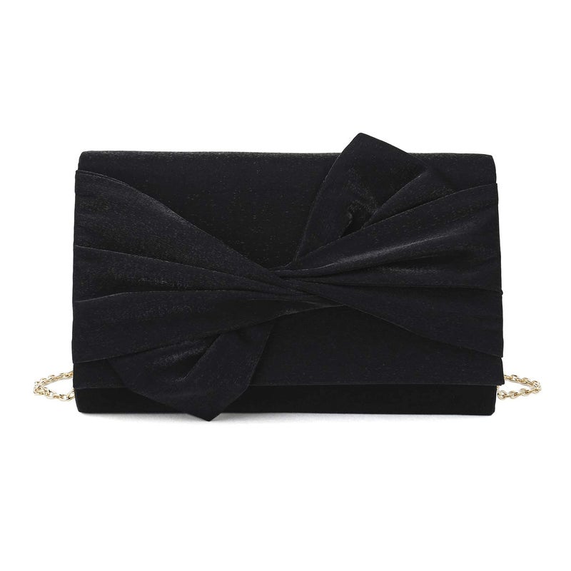 IXEBELLA Satin Evening Bag Bow Clutch Purse for Women Formal Party/Prom/Wedding (Black) - Image 2